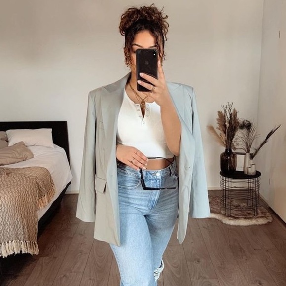 Zara blue grey gray oversized blazer jacket